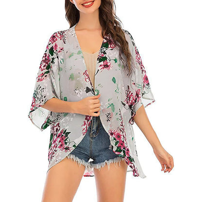 Casual Long Pareo Flag Print Loose Short Sleeve Top Bikini Sets