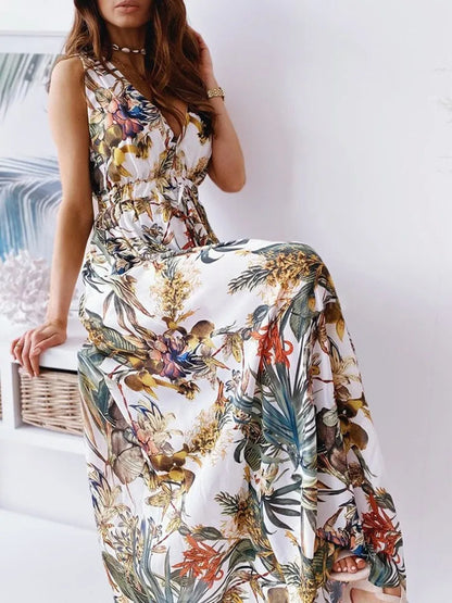 2024 Elegant Summer Holiday Deep V-Neck Boho Dress