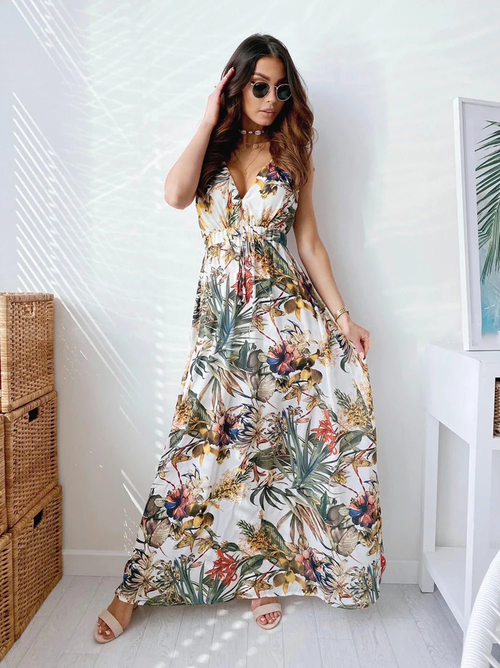 2024 Elegant Summer Holiday Deep V-Neck Boho Dress