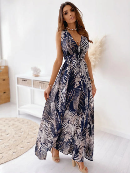 2024 Elegant Summer Holiday Deep V-Neck Boho Dress