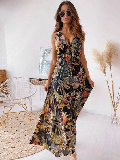 2024 Elegant Summer Holiday Deep V-Neck Boho Dress