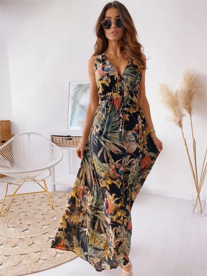 2024 Elegant Summer Holiday Deep V-Neck Boho Dress