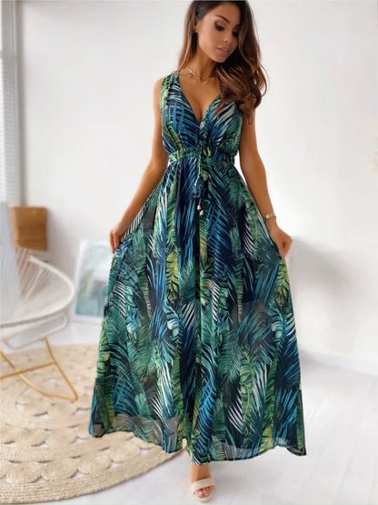 2024 Elegant Summer Holiday Deep V-Neck Boho Dress