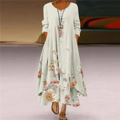 2024 Summer Floral Print Long Sleeve Maxi Boho Dress