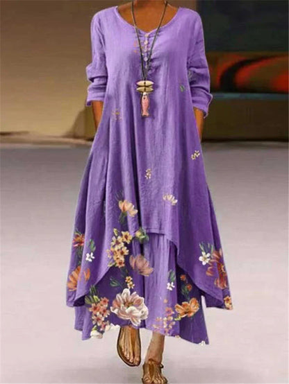 2024 Summer Floral Print Long Sleeve Maxi Boho Dress