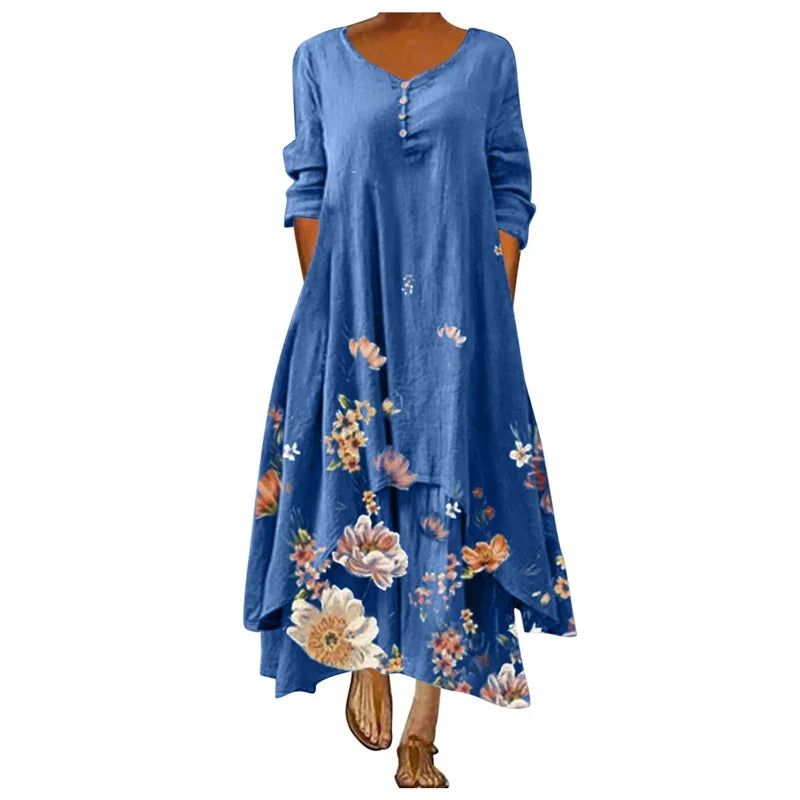 2024 Summer Floral Print Long Sleeve Maxi Boho Dress