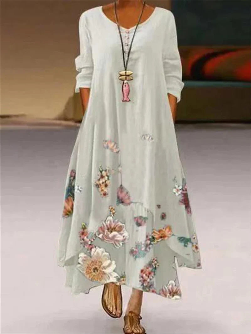 2024 Summer Floral Print Long Sleeve Maxi Boho Dress