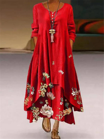 2024 Summer Floral Print Long Sleeve Maxi Boho Dress