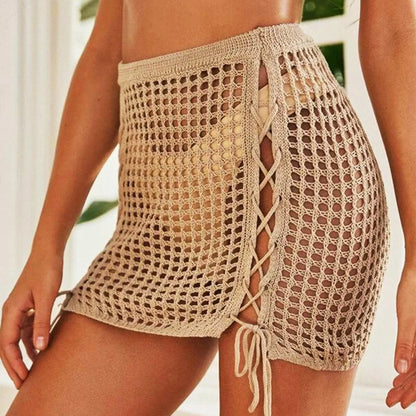 Beach Overskirt Crochet Cover Ups Tie Up Bust Skirt Women Cover-Up Bikini Sets