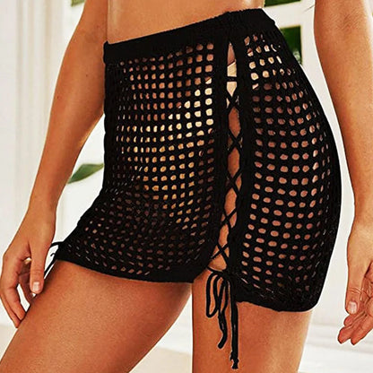 Beach Overskirt Crochet Cover Ups Tie Up Bust Skirt Women Cover-Up Bikini Sets