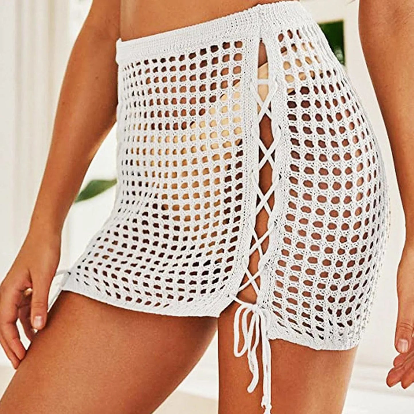 Beach Overskirt Crochet Cover Ups Tie Up Bust Skirt Women Cover-Up Bikini Sets