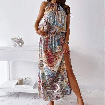 2024 Sexy Waist Slit Female Casual Beach Sundress Boho Dress