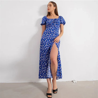 2024 Off Shoulder Square Neck Floral Bodycon Boho Dress