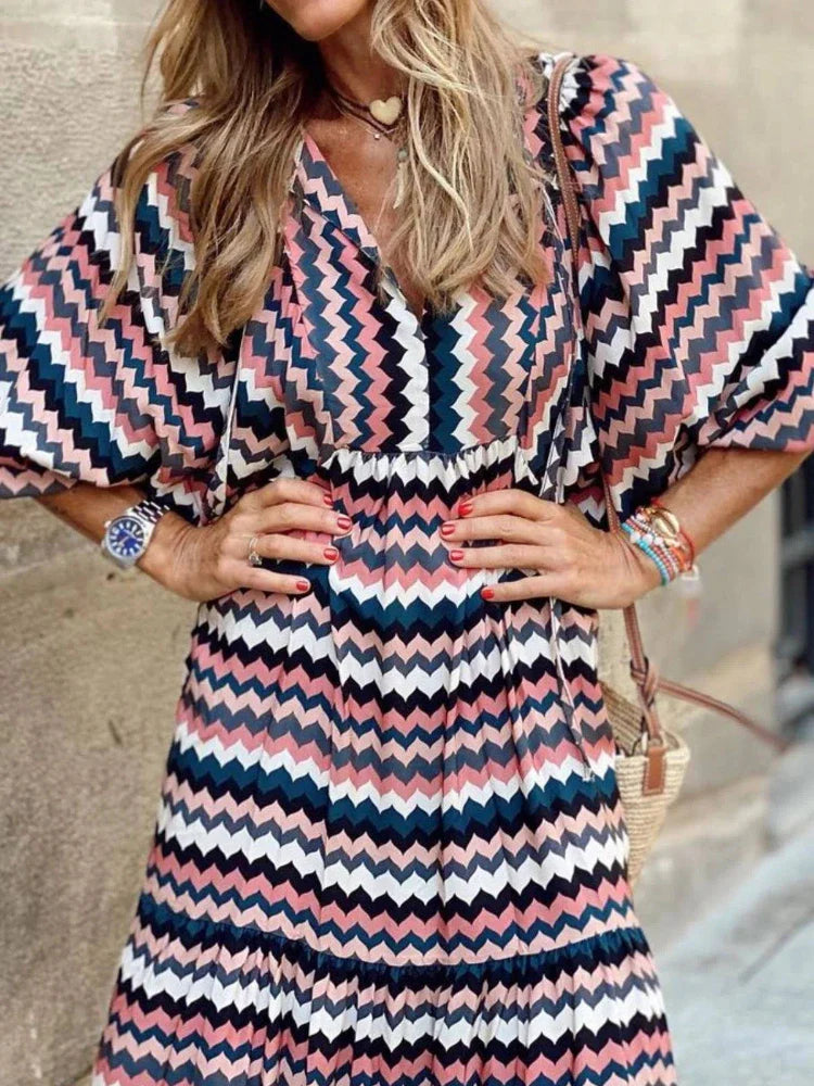 2024 Oversized Lace-Up Long Sleeves Beach Party Boho Dress