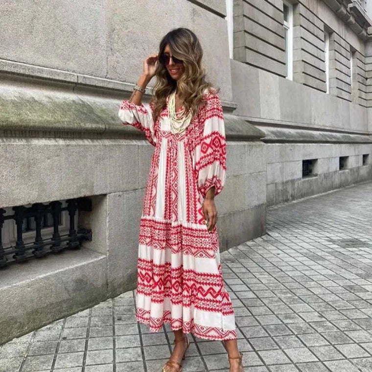 2024 Oversized Lace-Up Long Sleeves Beach Party Boho Dress