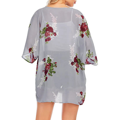 Sexy Women Floral Kimono Swim Cover Up Bikini Sets