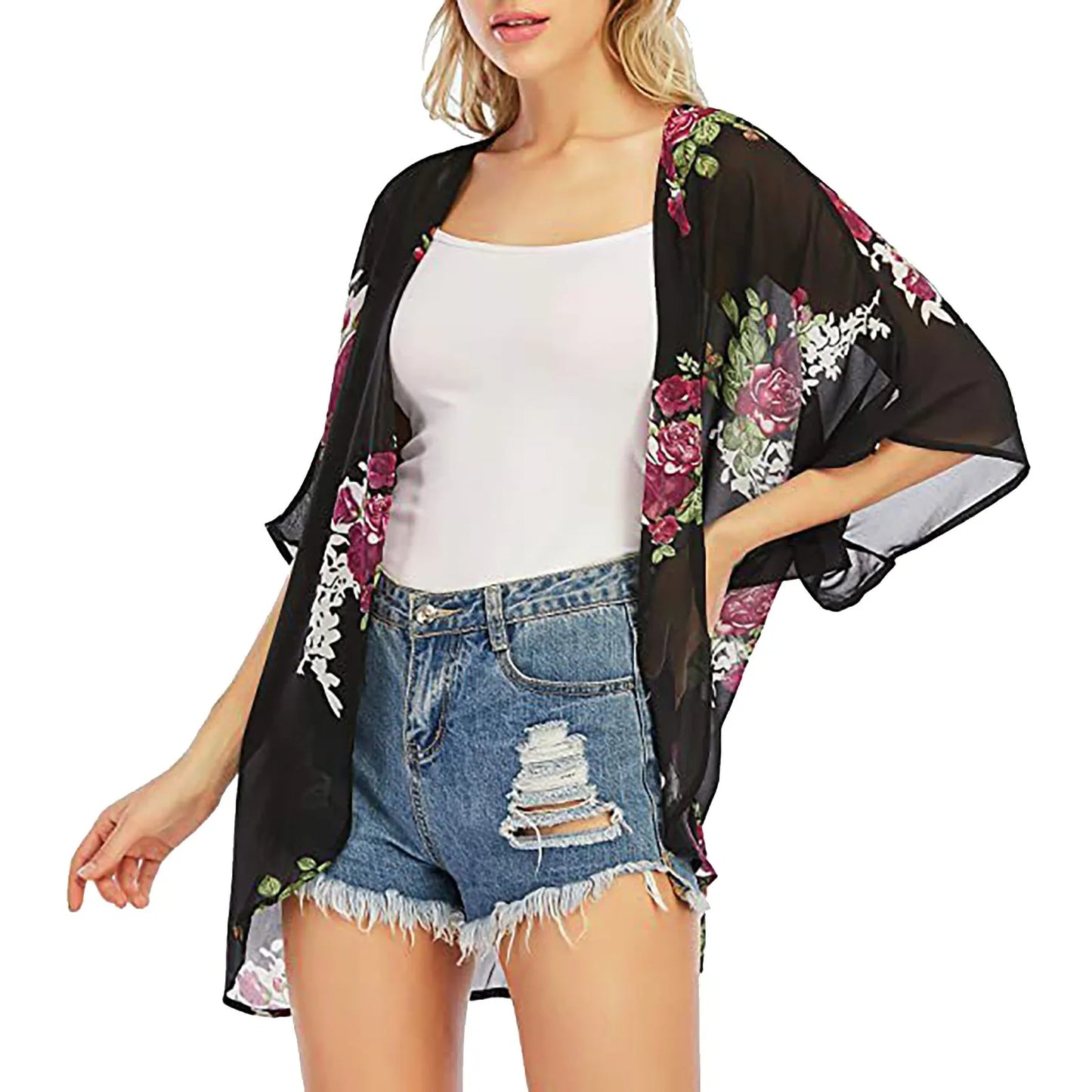 Sexy Women Floral Kimono Swim Cover Up Bikini Sets