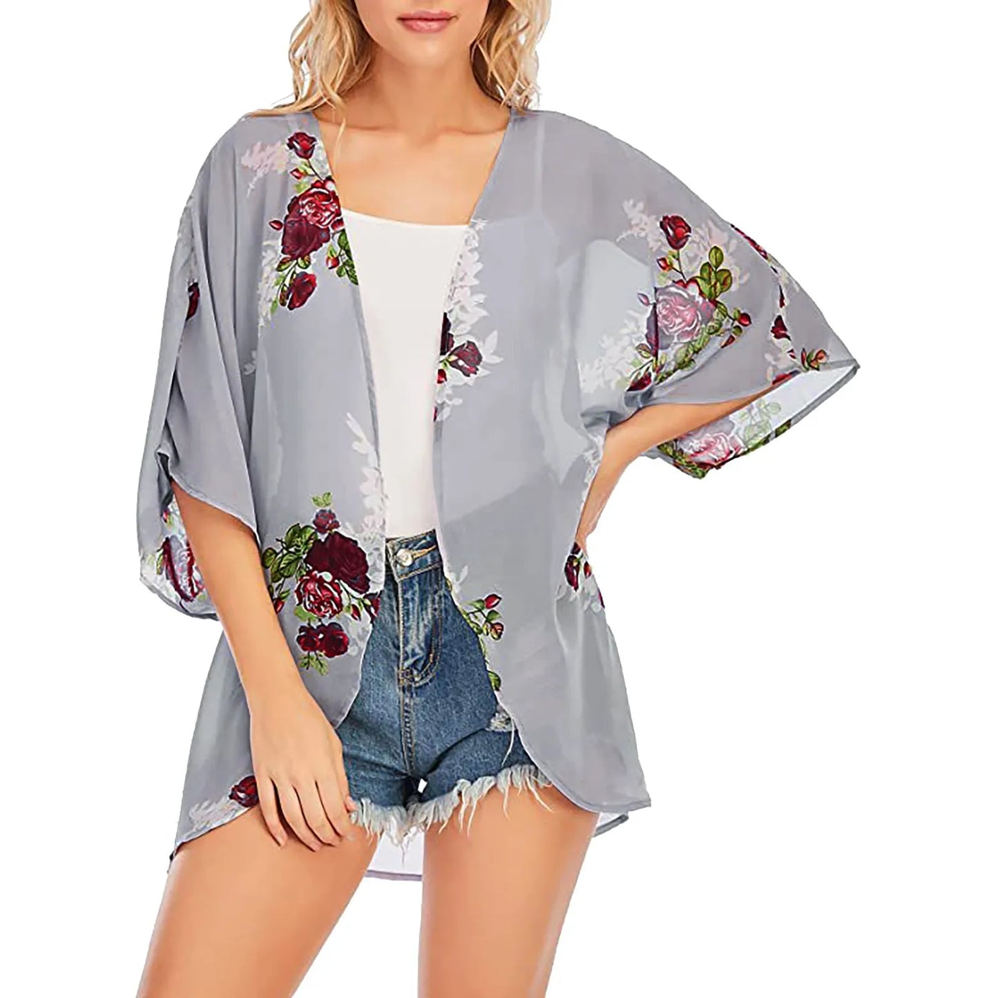 Sexy Women Floral Kimono Swim Cover Up Bikini Sets