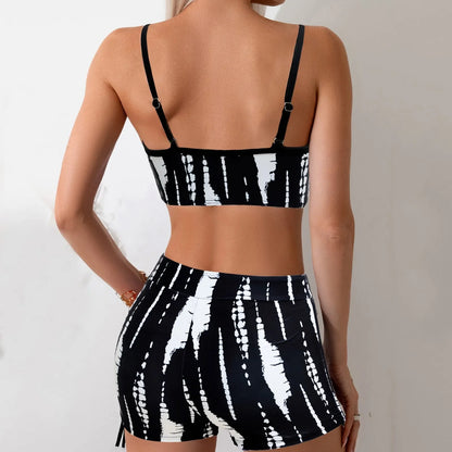 Striped Drawstring Split High Waist Beachwear Biquini Wear Bikini Sets