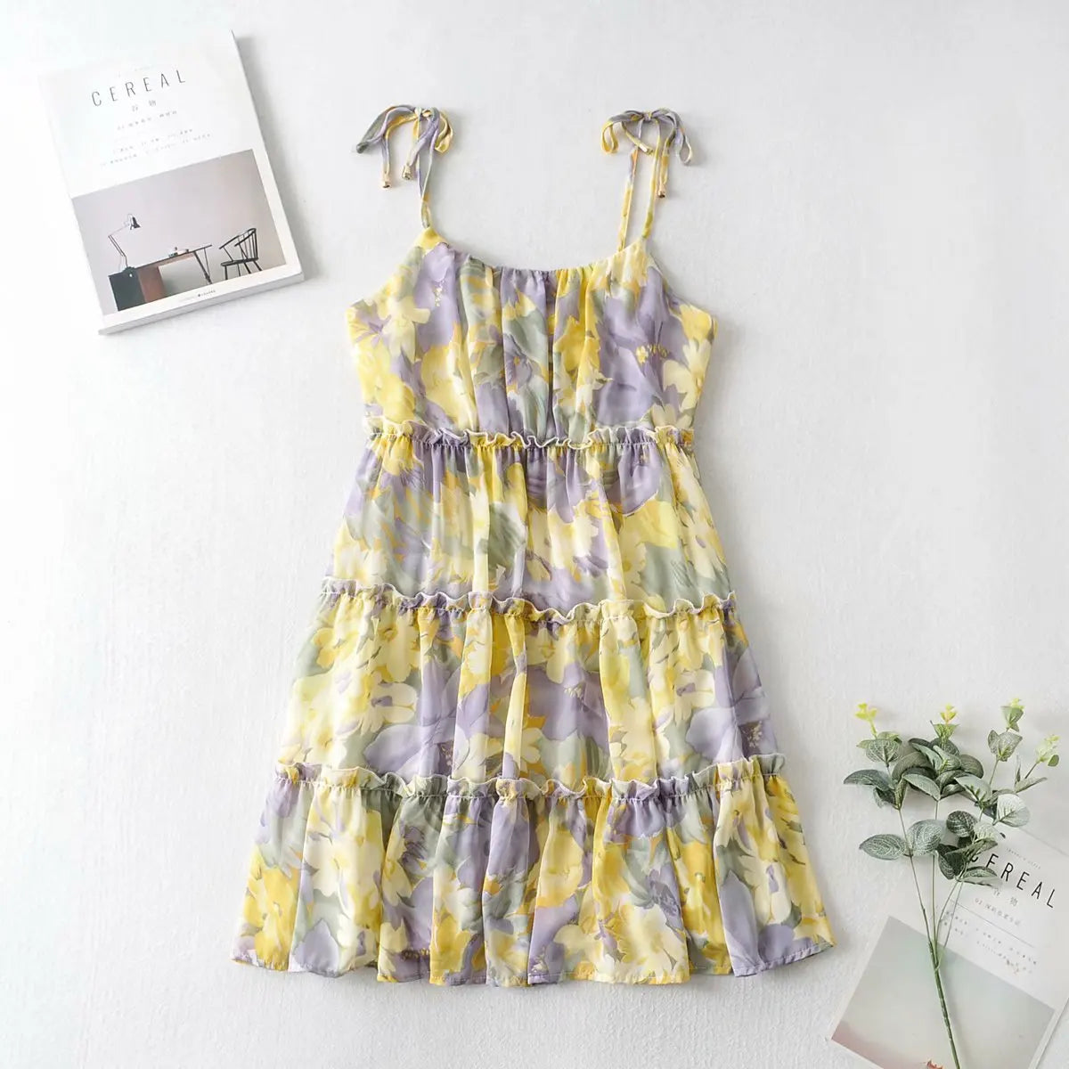 Floral Print  Chiffon  Mini  Women  Beach Wear  Summer  Sexy  Sleeveless  Strap  Short  2024  Ruffles  Vestidos Boho Dress