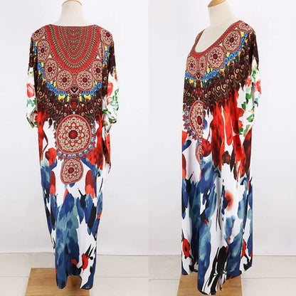 Cotton Rayon  Floral Print  Tunic  Smock Frock  Women  Long Cover Up  Beach  Summer  Maxi  Loose  Oversize  Robe Boho Dress