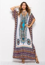 Maxi Kaftan  Rayon  Ethnic Floral Print  Beach  Sun  Side Slit  Summer  Loose  Women  Vestido Boho Dress