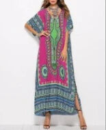 Maxi Kaftan  Rayon  Ethnic Floral Print  Beach  Sun  Side Slit  Summer  Loose  Women  Vestido Boho Dress