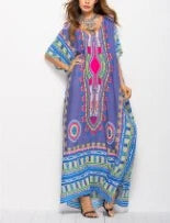 Maxi Kaftan  Rayon  Ethnic Floral Print  Beach  Sun  Side Slit  Summer  Loose  Women  Vestido Boho Dress