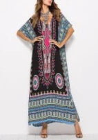 Maxi Kaftan  Rayon  Ethnic Floral Print  Beach  Sun  Side Slit  Summer  Loose  Women  Vestido Boho Dress