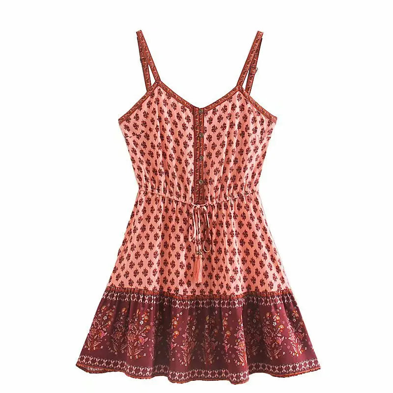 Sexy  Sleeveless  Strap  Mini  Rayon  Floral Print  Summer  Bohemia  Strappy  Beach  Women  Vestidos Boho Dress