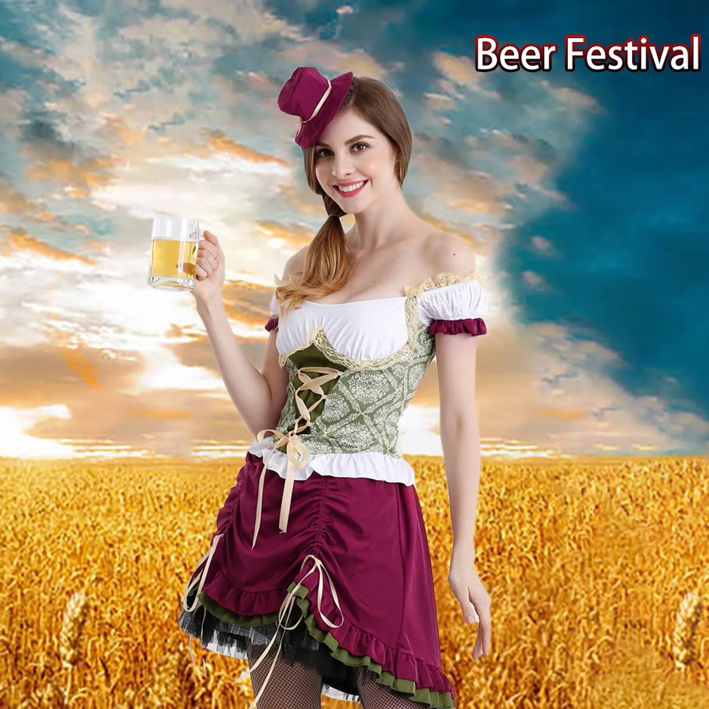 Traditional Oktoberfest Dirndl German Austrian Peasant Beer Wench Maid Costume Bavarian Halloween Dress