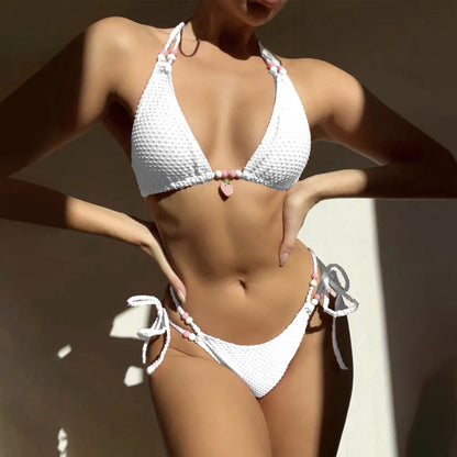 White Pink Push Up Thong Brazilian Swimming Bikini Sets