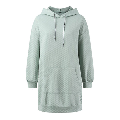 Solid Color Hoodies Casual Loose Pockets Drawstring Hooded Autumn Pullover Dress