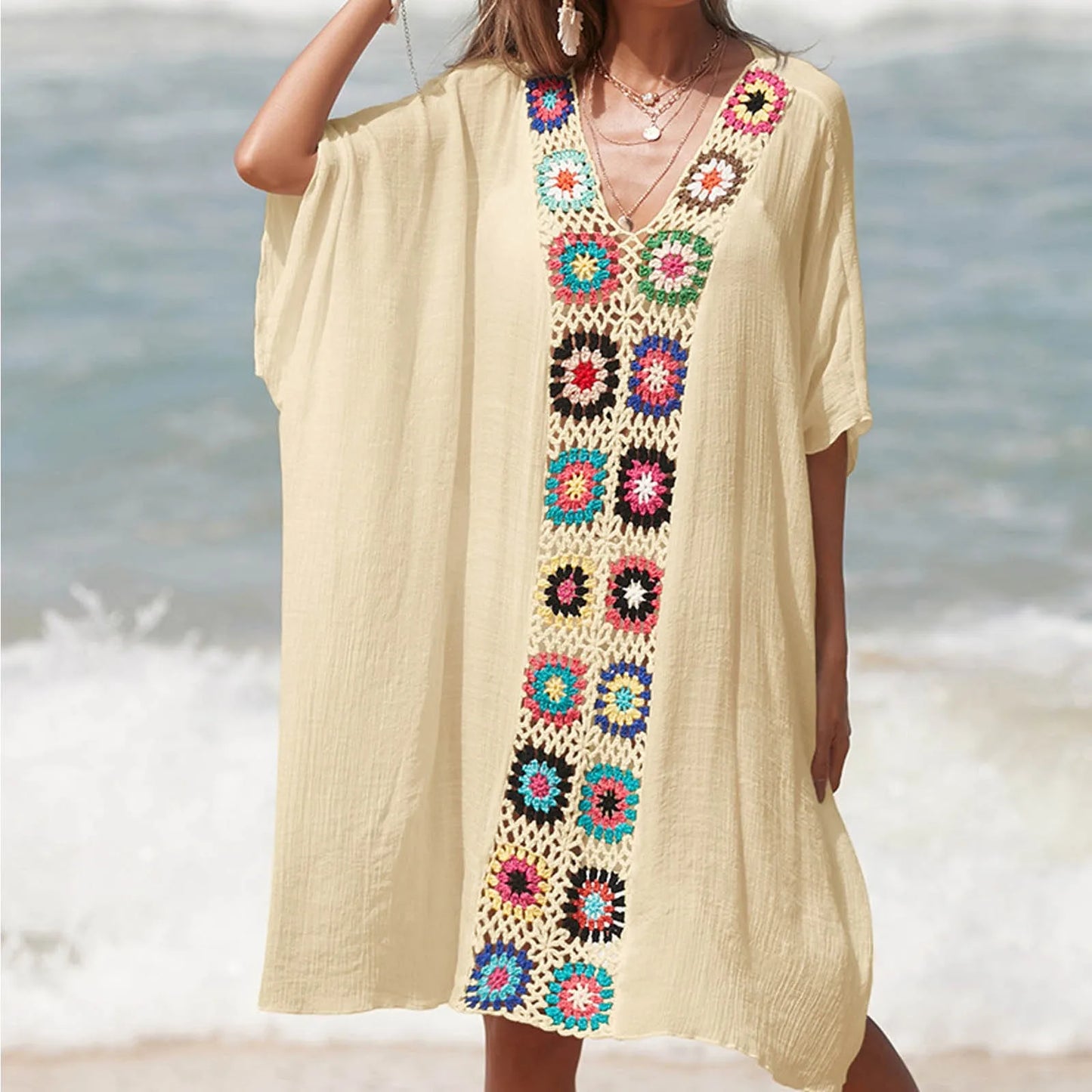 Women Beach Dress Tunic Cover Up White Outfits Beachwear Bikini Sets