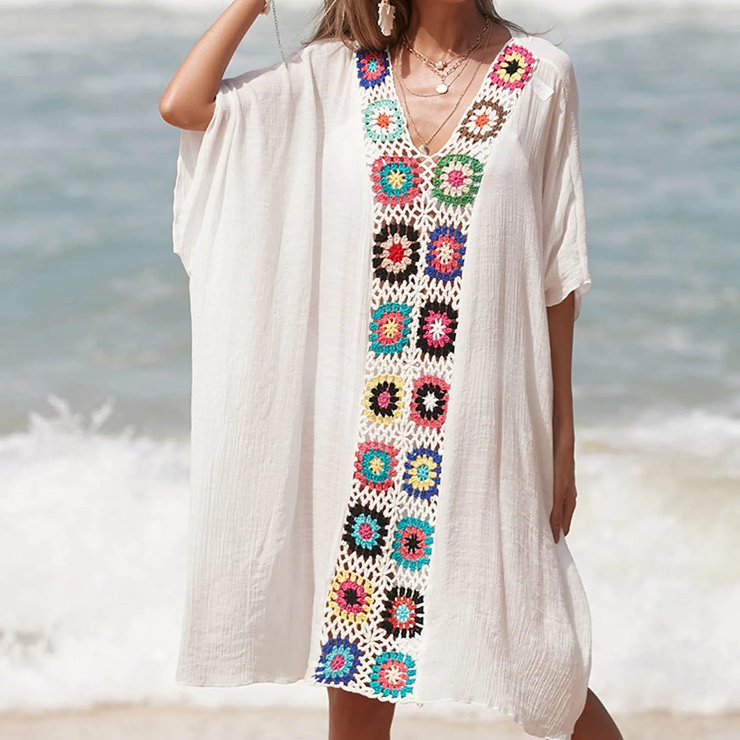 Women Beach Dress Tunic Cover Up White Outfits Beachwear Bikini Sets