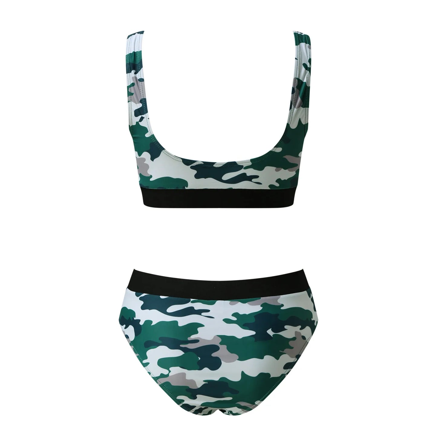 Camouflage Print Halter Splicing Split Beachwear Swimwear Bikini Sets