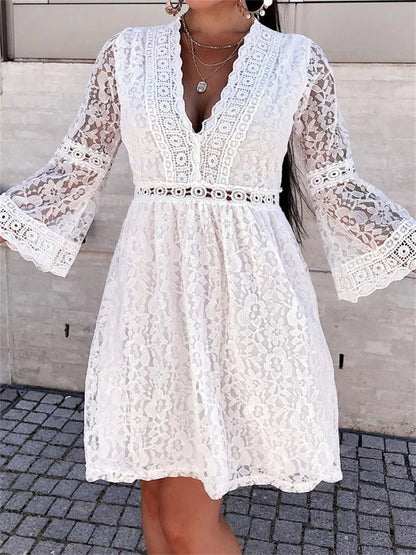 Elegant Floral Lace Long Sleeve Mini Dress