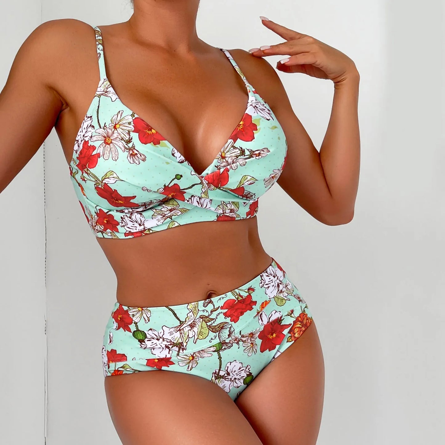 Fashion Floral Print Push Up Beach Female Bikini Sets