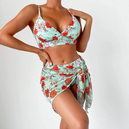 Fashion Floral Print Push Up Beach Female Bikini Sets