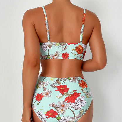 Fashion Floral Print Push Up Beach Female Bikini Sets