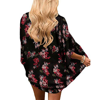 Loose Chiffon Casual Short-sleeved Fashionable Kimono Blouse Cardigan Bikini Sets