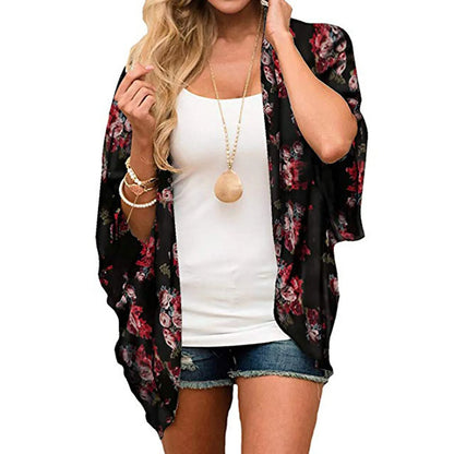 Loose Chiffon Casual Short-sleeved Fashionable Kimono Blouse Cardigan Bikini Sets