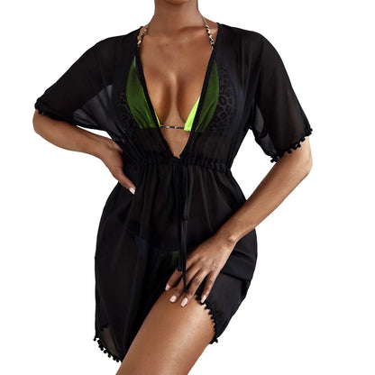 Women Sheer Mesh Cover Up Tunic Pareo Sarong Beach Bikini Sets