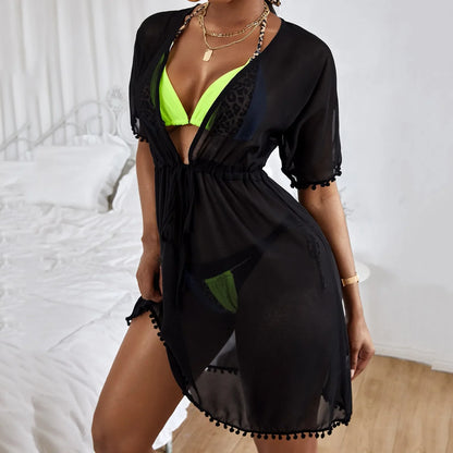 Women Sheer Mesh Cover Up Tunic Pareo Sarong Beach Bikini Sets