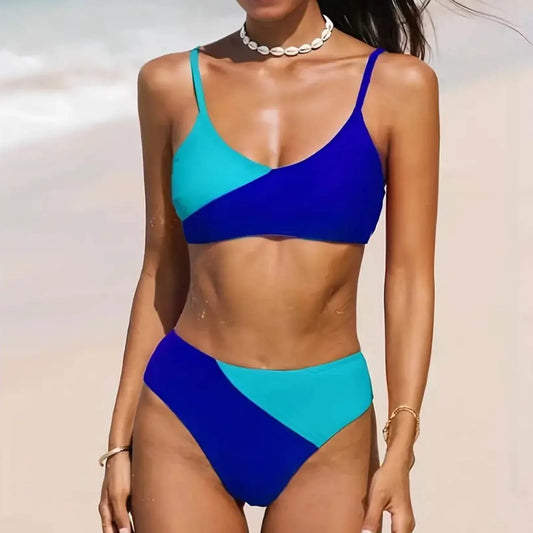 Two Piece High Waisted High Neck Sporty Swim Suits Bikini Sets