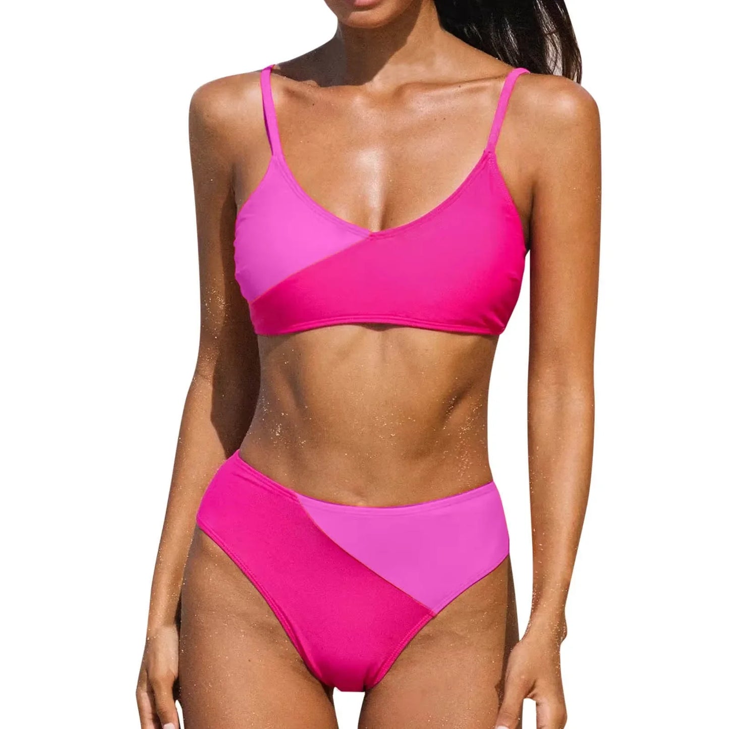 Two Piece High Waisted High Neck Sporty Swim Suits Bikini Sets