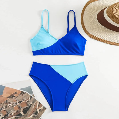 Two Piece High Waisted High Neck Sporty Swim Suits Bikini Sets