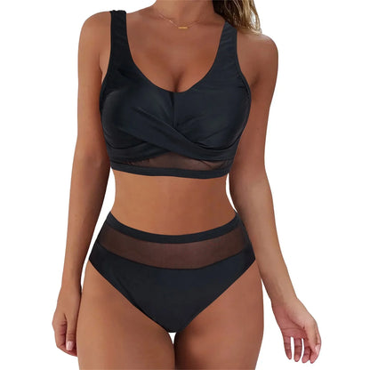 Two Piece High Waist Gather With Shorts And Sleeves Bikini Sets