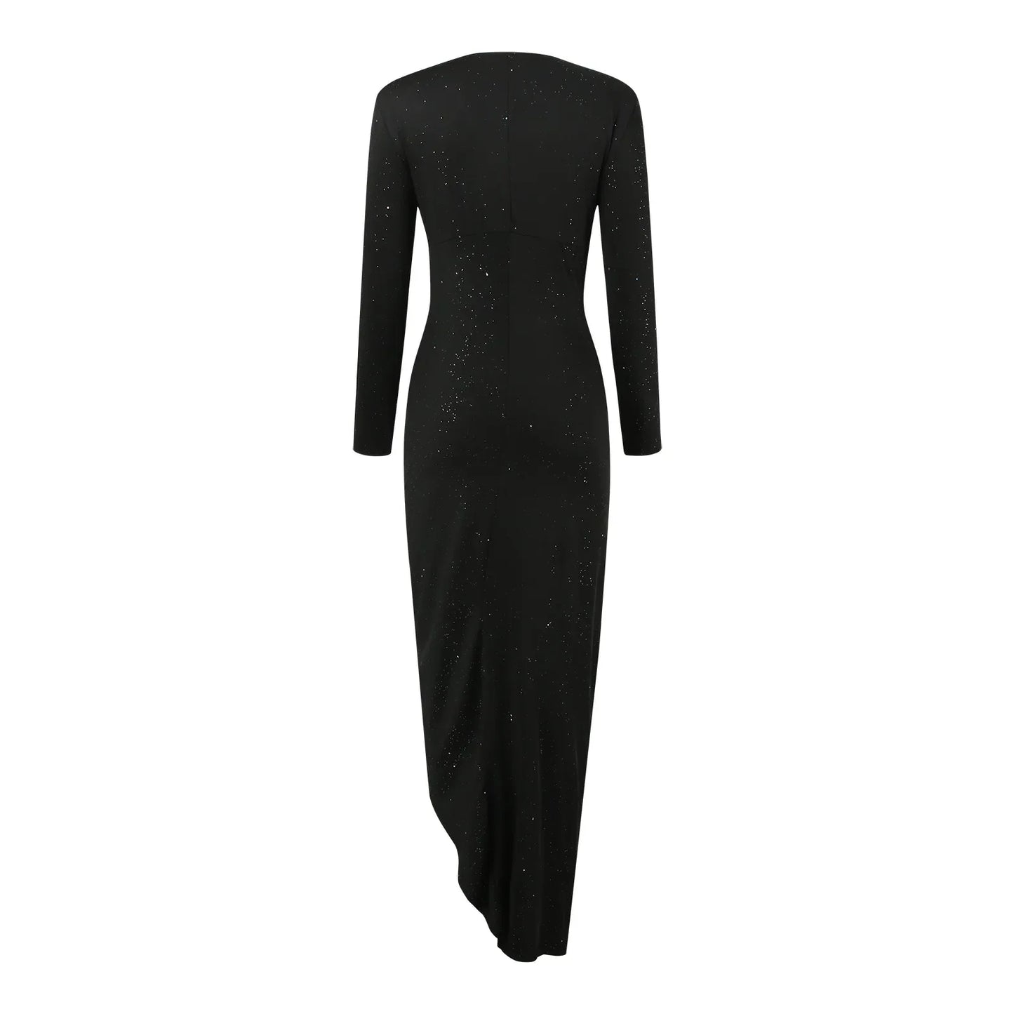 Solid Color Long Sleeve High Slit Ruched Elegant Split Slim Maxi Dress