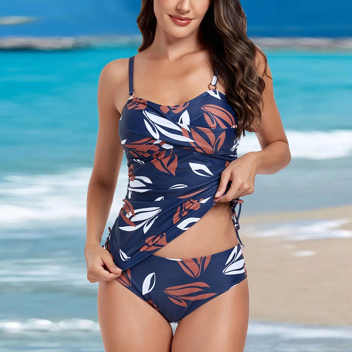 Sexy Halter Two Piece Swim Dress With Short Bikini Sets